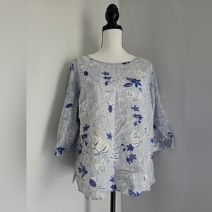 🚚Blue and White Boxy 3/4 Sleeve Blouse